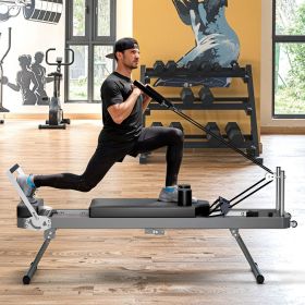 Extra Large Pilates Reformer - Multi-functional Home Fitness Equipment, 395lbs Capacity, with Dynamic Resistance Cords and Aerobic Rebounder
