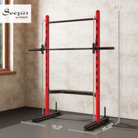 Soozier Squat Rack With Pull Up Bar And Barbell Bar Adjustable Bench Press Multi-Function Weight Lifting Half Rack Red (Option: Red)