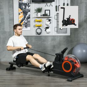 Foldable Rower Machine, Water Rowing Machine with Wheels, LCD Monitor and Tablet Holder for Cardio Training, Red (Color: General)